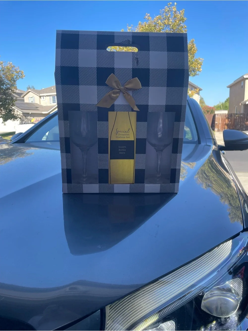 Holiday Gift box with Gold Accents - Wine Glasses and Champagne bottle holder
